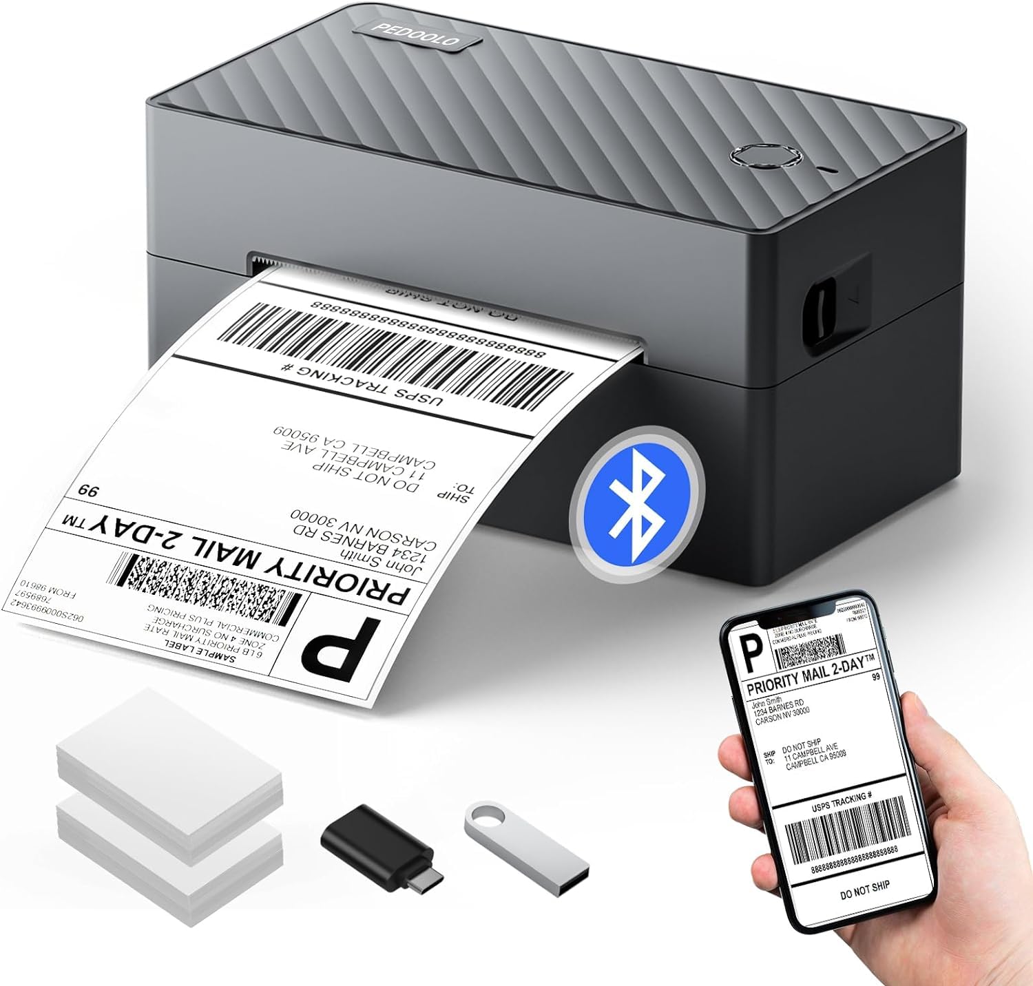 PEDOOLO Label Printer, Bluetooth Shipping Label Printer, 4x6 Thermal Printer for Shipping Packages, Compatible with Android. iPhone.Windows, Mac, Chromebook, Amazon, eBay, UPS.USPS, FedEx, Shopify