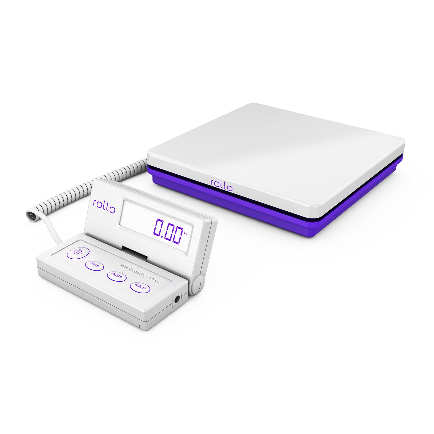 Rollo Shipping Scale for Packages - Digital Shipping Postal Scale (110 Lb Max) - Hold and Tare Functions - Includes AC Adapter and 2X AAA Batteries