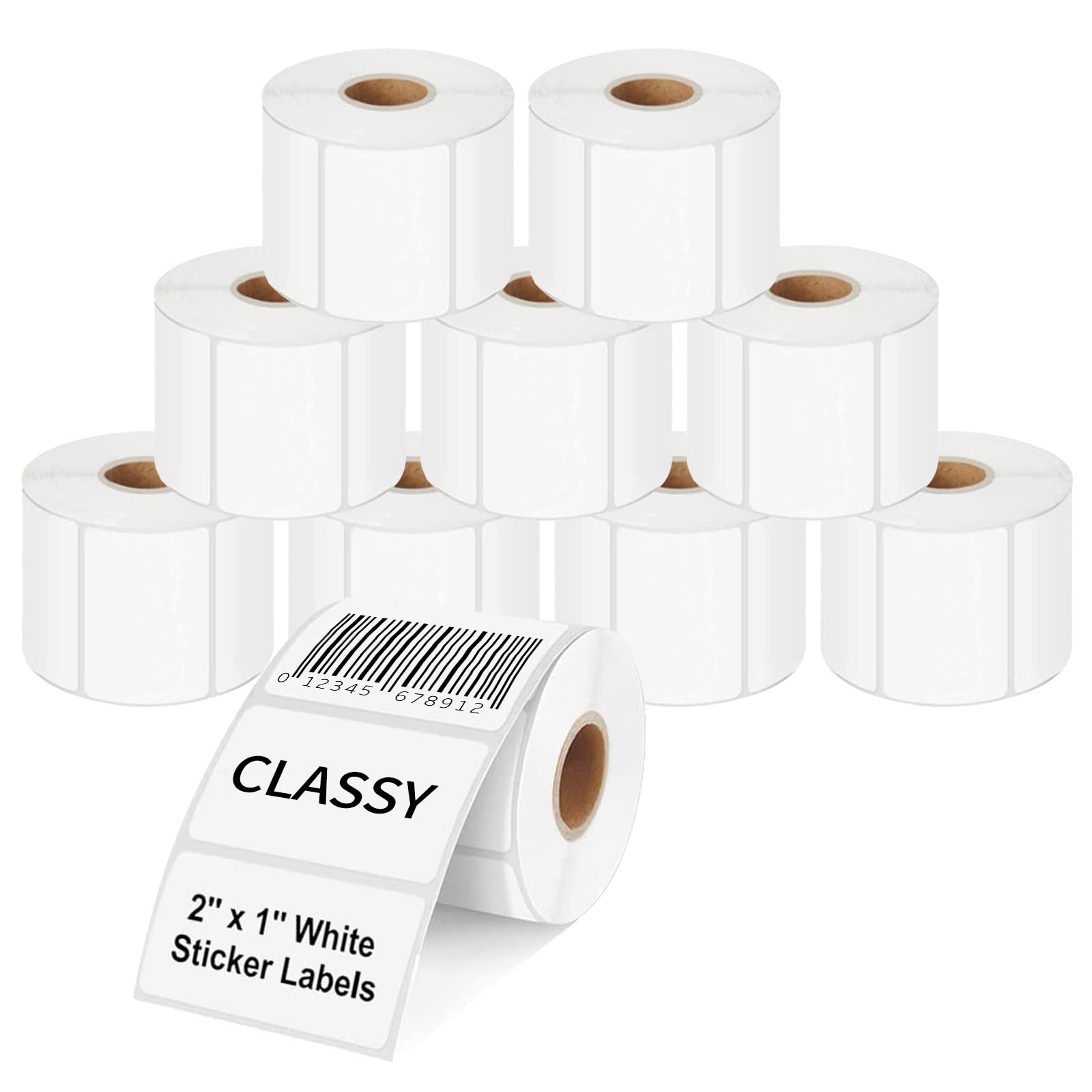 CLASSY 2" x 1" Direct Thermal Labels, 13000 Self-Adhesive Barcode Labels,Compatible with Rollo, Zebra Label Printers.