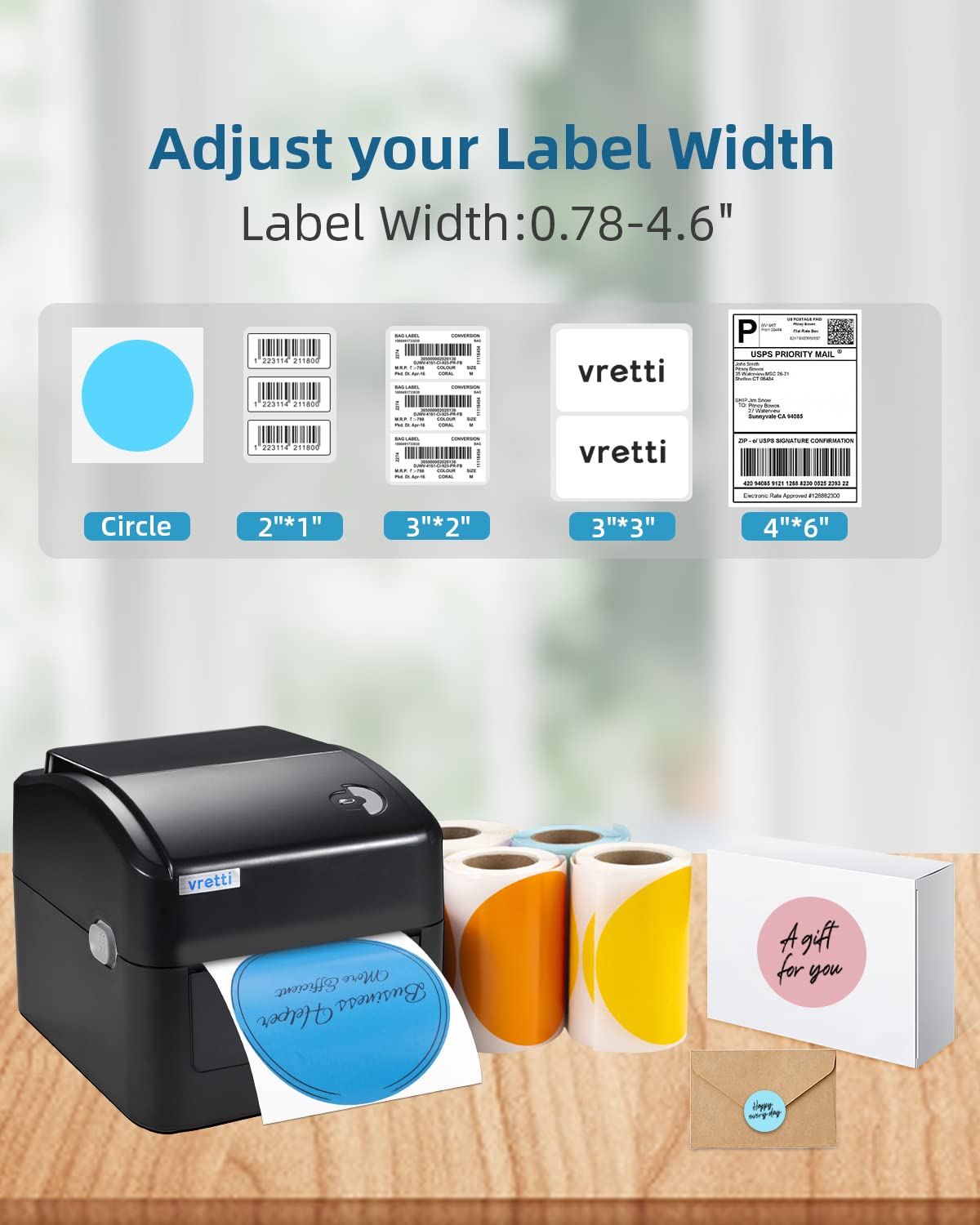 vretti Wi-Fi Thermal Label Printer, Wireless Shipping Label Printer for Small Business & Package, 4x6 Label Printer Compatible with Etsy, Ebay, Amazon, Shopify, USPS and More