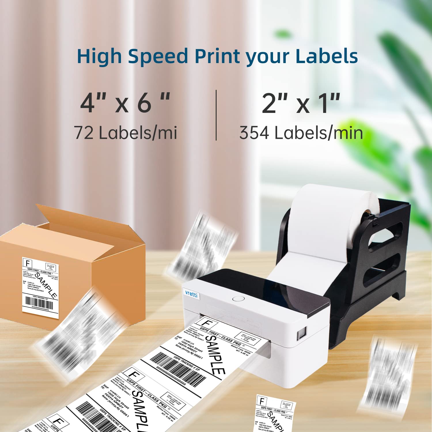 vretti Bluetooth Thermal Label Printer, 4x6 Shipping Label Printer for Shipping Packages & Small Business, Wireless Label Printer Compatible with iPhone Android Window Mac USPS UPS Amazon