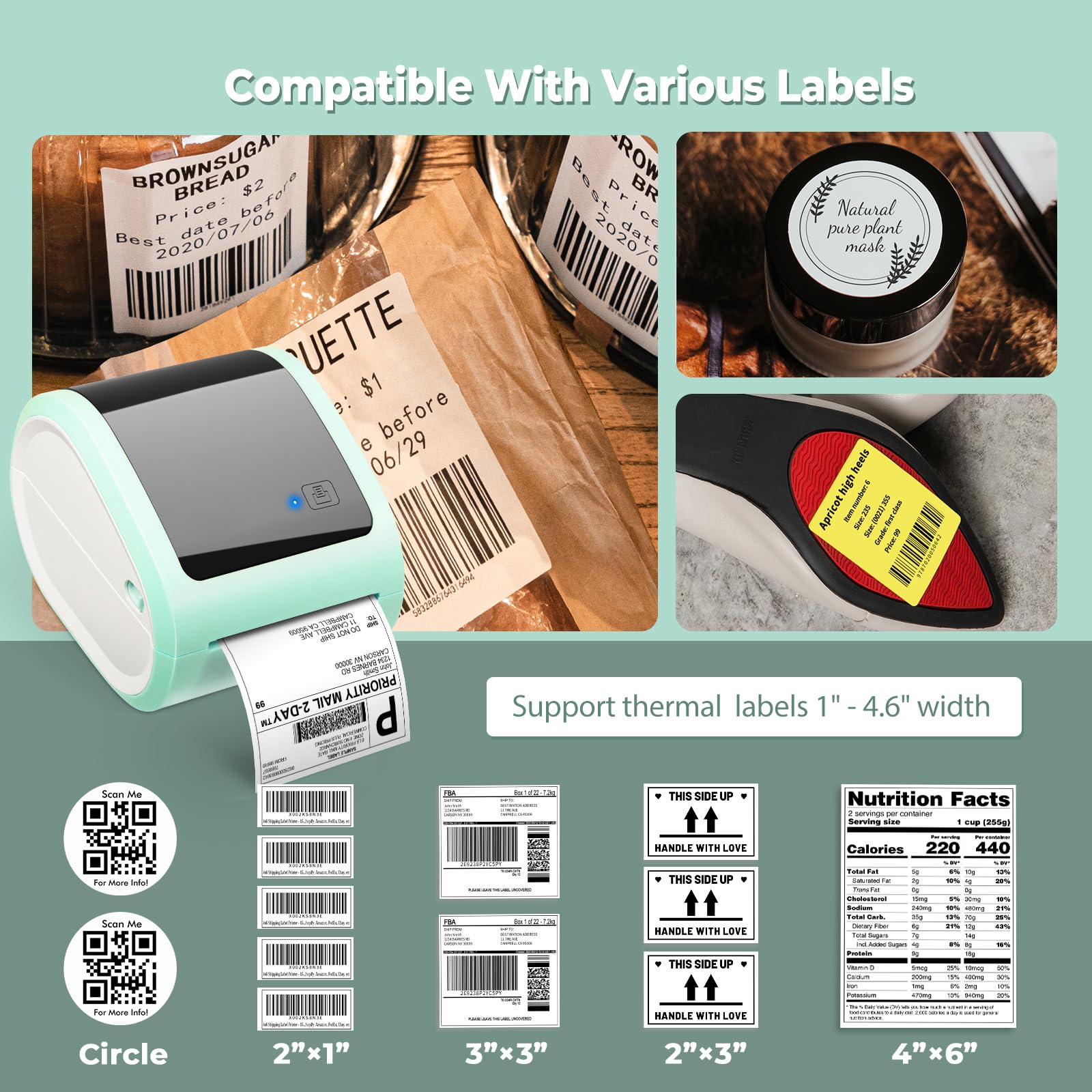 ASprink Bluetooth Thermal Label Printer 4X6 - Wireless Shipping Label Printer for Small Business Packages - Thermal Label Printer Bluetooth, Shipping Label Printer Compatible with iPhone, USPS, Amazon