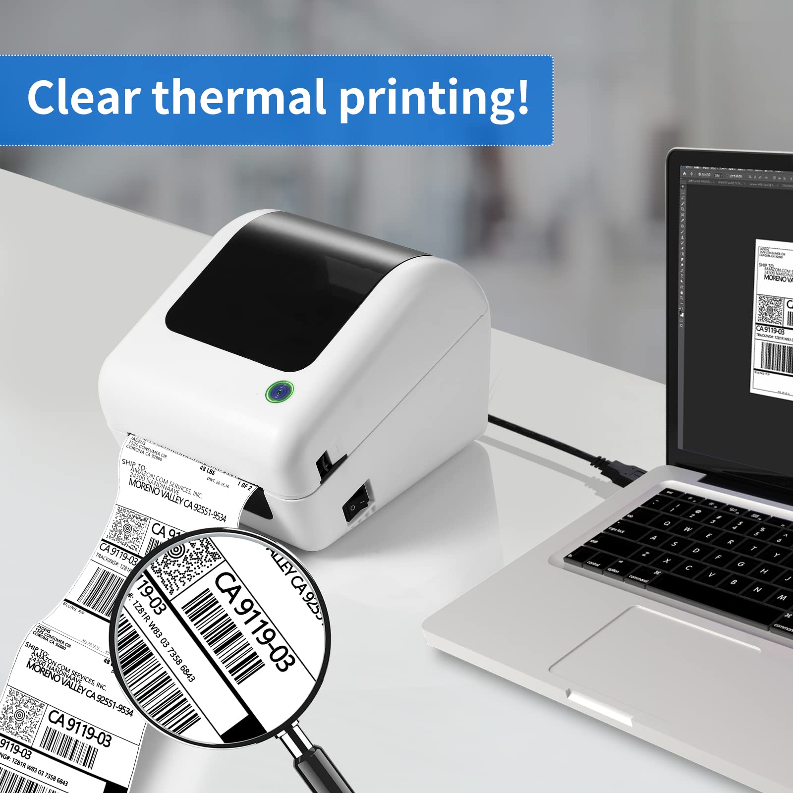 Bluetooth Thermal Shipping Label Printer - Wireless 4x6 Label Maker for packages, Compatible with iPhone and PC, Phone, USB for MAC, Works with Ebay, Amazon, Shopify, Etsy, UPS, USPS Barcode, Upgrade