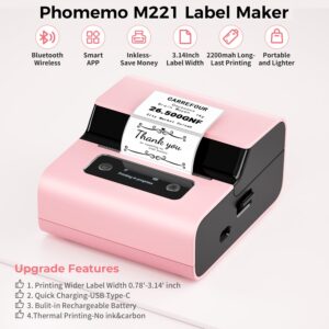 Phomemo Label Maker -3Inch Pink Label Maker, Upgrade Portable Bluetooth Thermal Label Printer for Small Business, Crafts, Clothing, Food Ingredient, Easy to Intall, for Phone&PC, with 3 Roll Paper Set