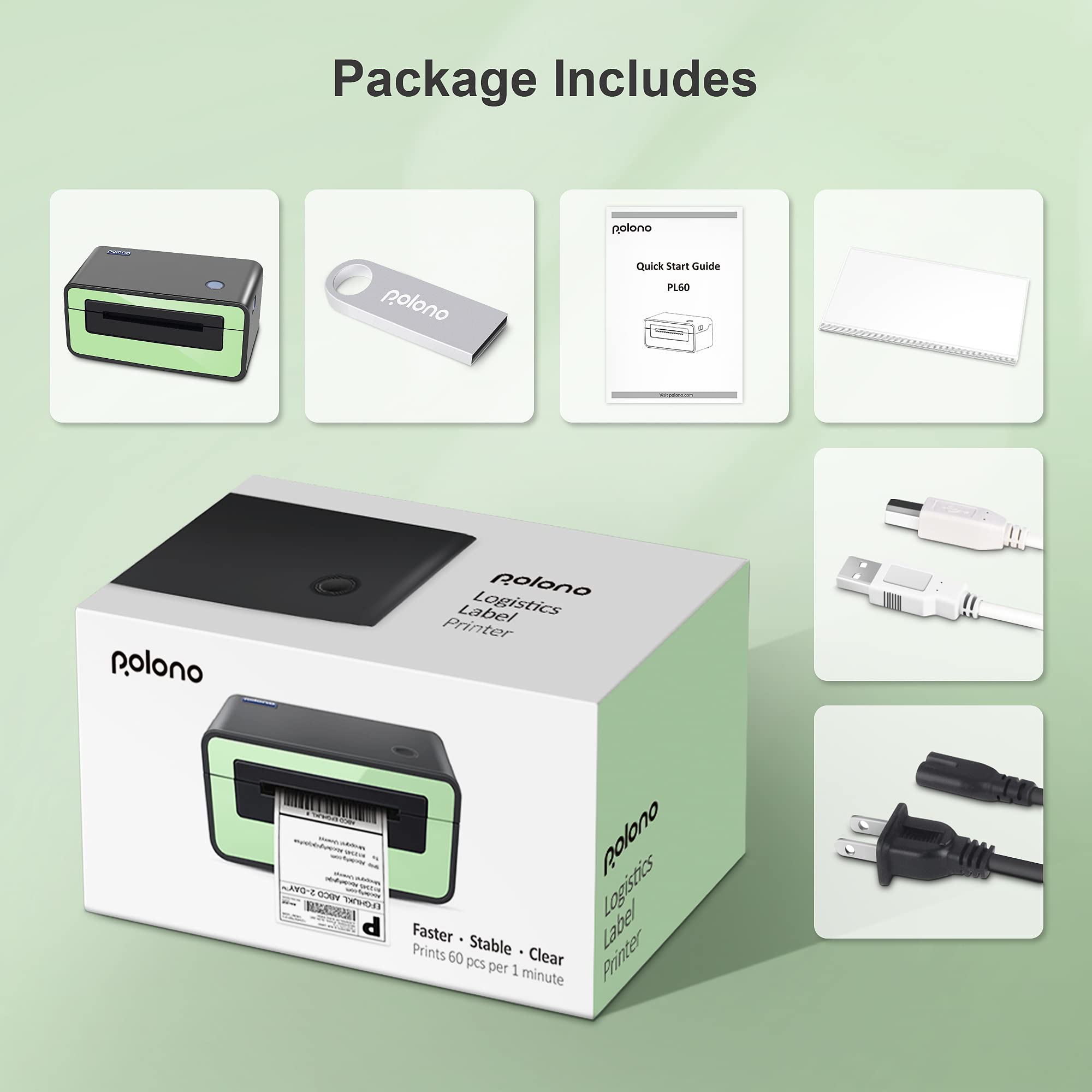 POLONO Shipping Label Printer for Shipping Packages, 4x6 Label Printer, Thermal Label Maker, Compatible with Shopify, Ebay, USPS, FedEx, Amazon & Etsy, Support Multiple Systems(Green)