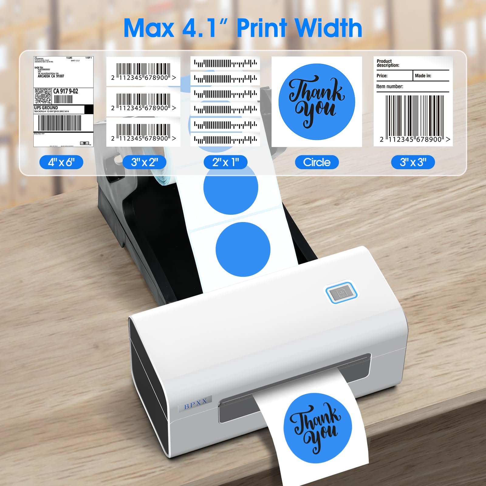 BPXX Bluetooth Thermal Label Printer, Wireless 4×6 Shipping Label Printer for Small Business, Label Printer Support Android/iPhone/Windows, Compatible with Shopify, Ebay, USPS, Amazon, Etsy, D465B