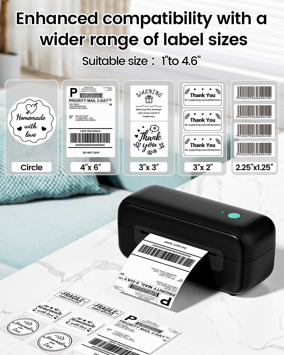 LabelCreate Shipping Label Printer, 4x6 Thermal Label Printer, Thermal Printer for Shipping Labels, USB Label Printer Compatible with Amazon Shopify Etsy Ebay FedEx USPS UPS (Black)