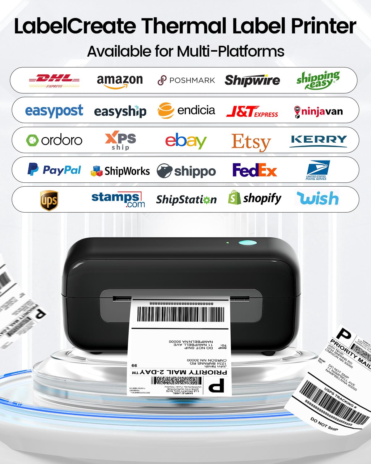 LabelCreate Shipping Label Printer, 4x6 Thermal Label Printer, Thermal Printer for Shipping Labels, USB Label Printer Compatible with Amazon Shopify Etsy Ebay FedEx USPS UPS (Black)