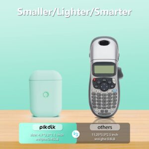 PikDik Mini Portable Label Maker - Label Maker Machine with Tape Label Printer for Labeling Jars Bins Home Organizing Office Compatible with iPhone Android USB Rechargeable Easy to Use,Green