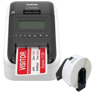 brother ql-820nwb professional ultra flexible label printer - wifi, ethernet and bluetooth - 110 labels per minute, 300 x 600 dpi, auto cutter, includes 1 roll of 400 address labels, tilsiy