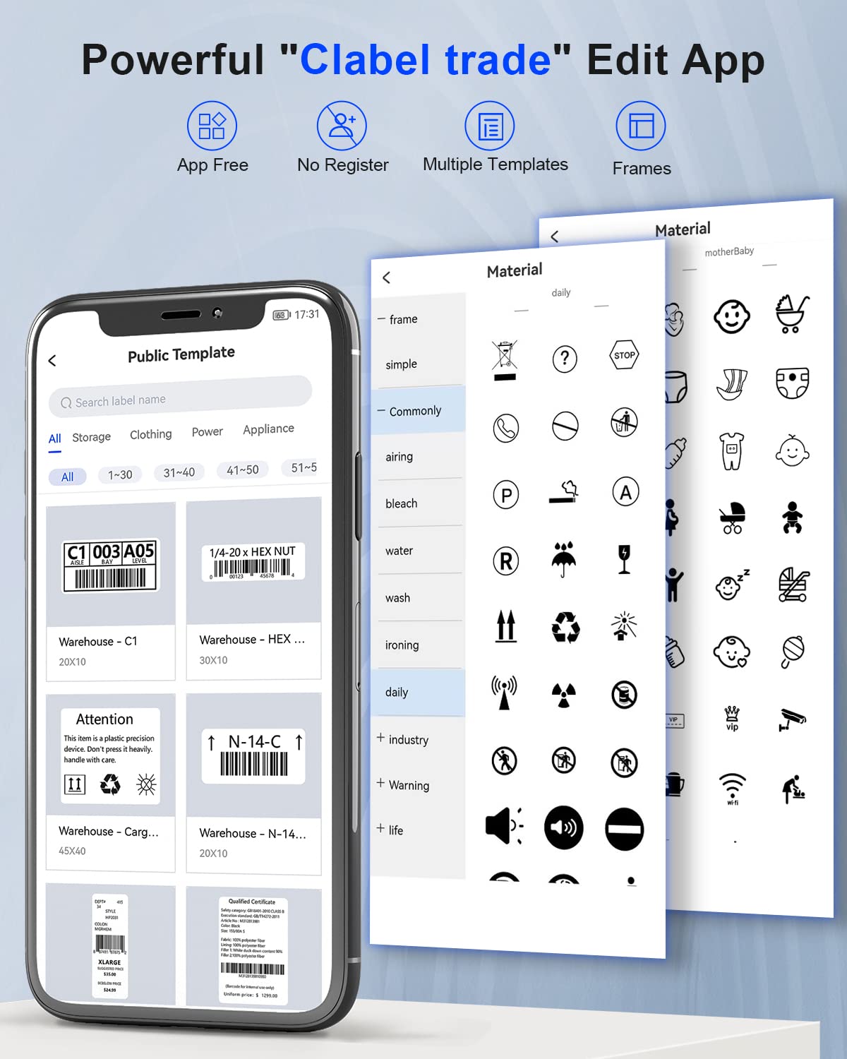 CLABEL 221D Bluetooth Barcode Label Printer: 2 Inch Desktop Label Maker Thermal Barcodes Printer for Address Shipping Warehouse with 1 Roll 40x30mm Label