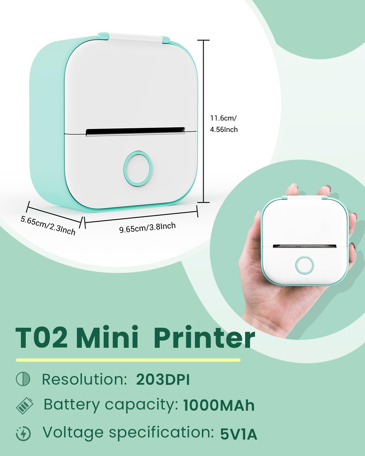 LabelCreate Mini Sticker Printer, T02 Portable Thermal Printer with 3 Rolls Paper, Pocket Sticker Printer Machine for kids,Study,DIY,School Notes