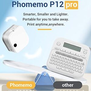 Phomemo P12 Pro Label Maker Machine with Tape, Portable Rechargeable Label Makers Wireless Label Printer Compatible with Android & iOS, Easy to Use Small Business Home Office Organization - White