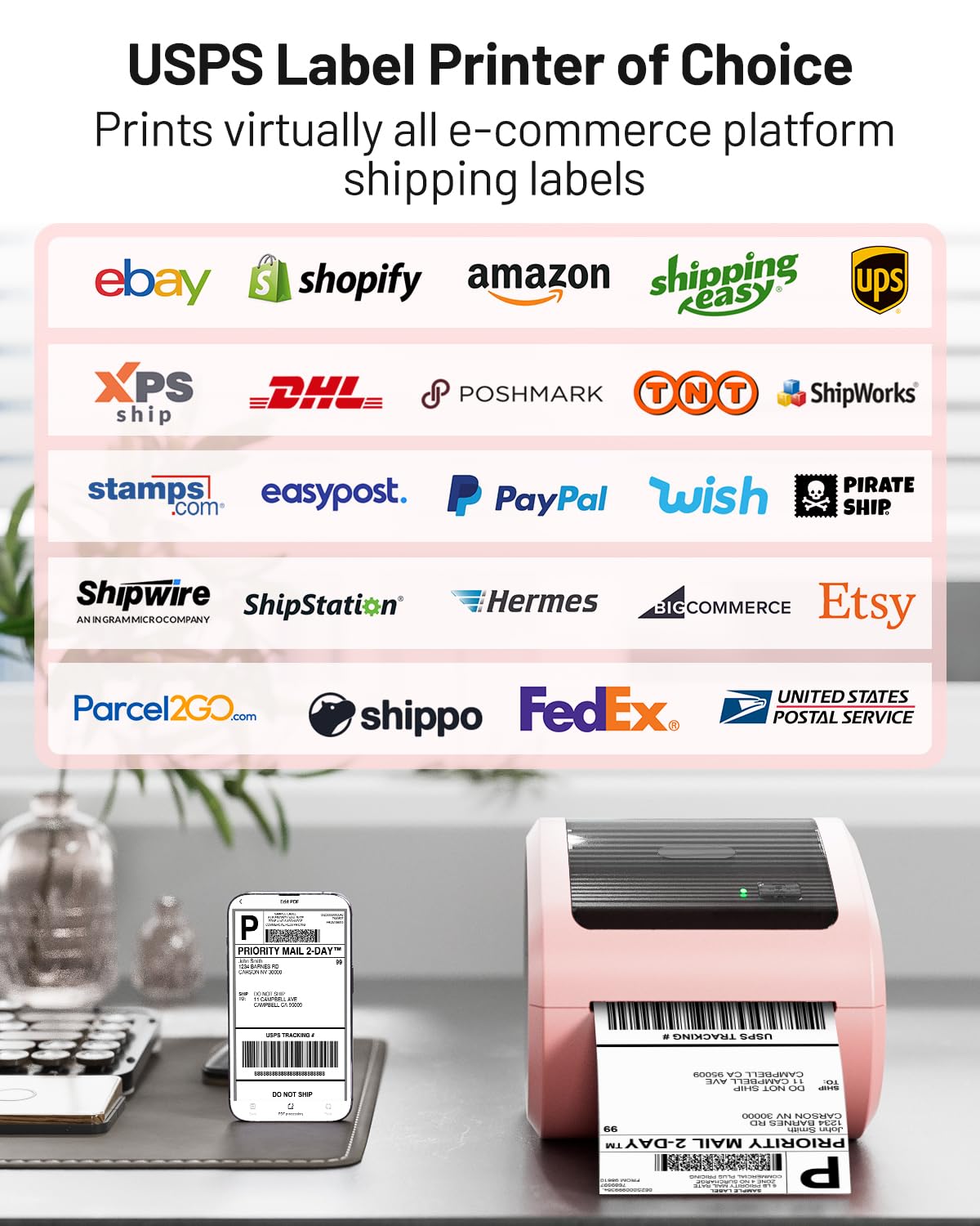 Bluetooth Shipping Label Printer for Small Business & Home Use, Thermal Printer Supports 4x6 Inch Thermal Labels, Compatible with Phones & Laptops. Label Printer for USPS Esty eBay Shopify UPS Amazon