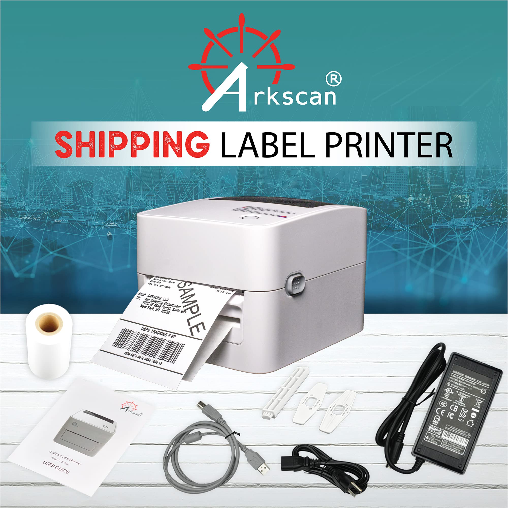 Arkscan 2054K-AP Auto Peel Shipping Label Printer, Separate Label from Backsheet Automatically, Print on Windows Mac Chromebook via USB, Print Wireless for Bluetooth on Windows ONLY, UPS USPS FedEx