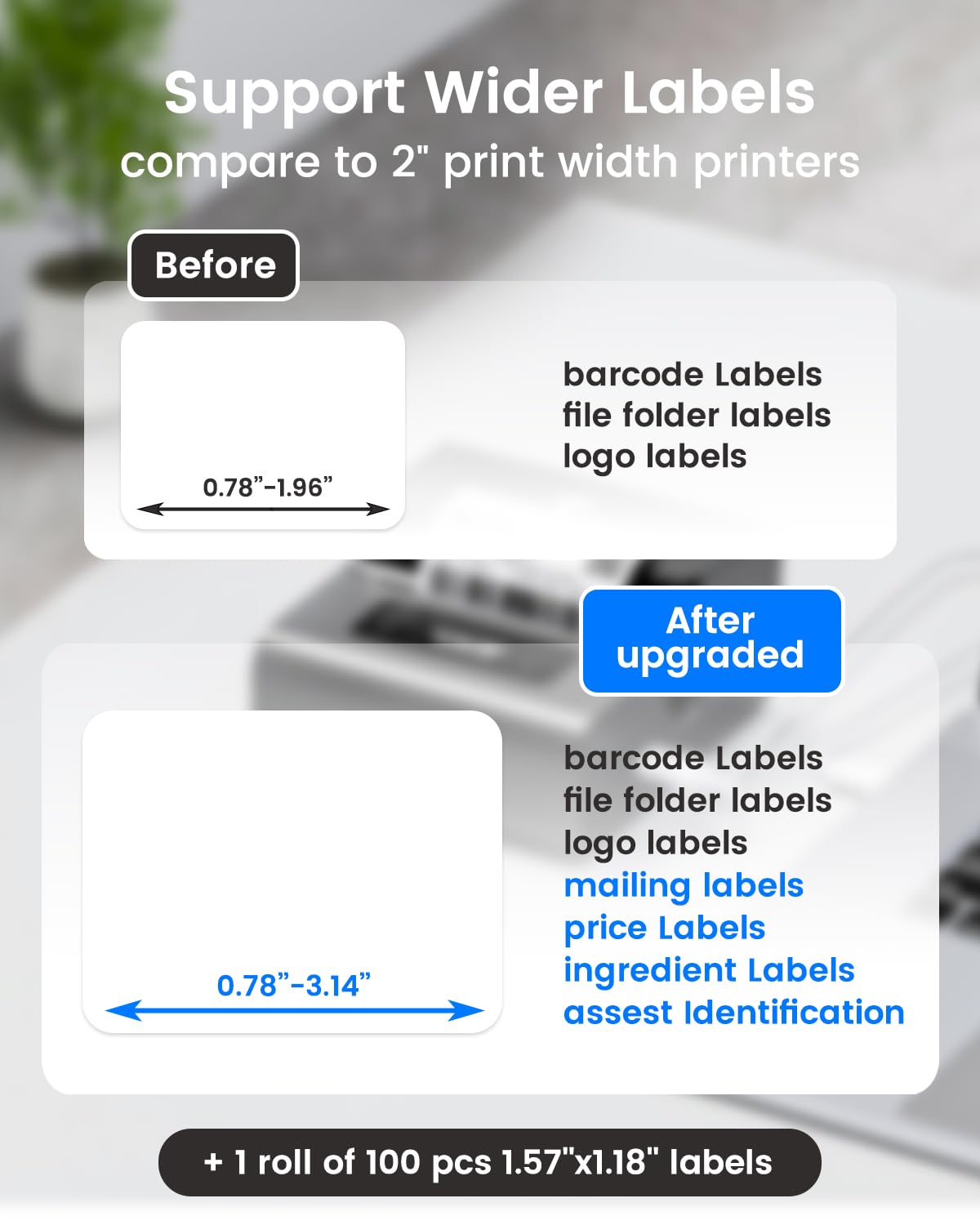 Phomemo M221 Label Maker, Newest Upgraded 3 Inch Bluetooth Thermal, Easier & More Stable, for Product, Address, Barcode, Small Business, Portable Label Printer DIY on Phone/PC, Space Gray,+100 Labels