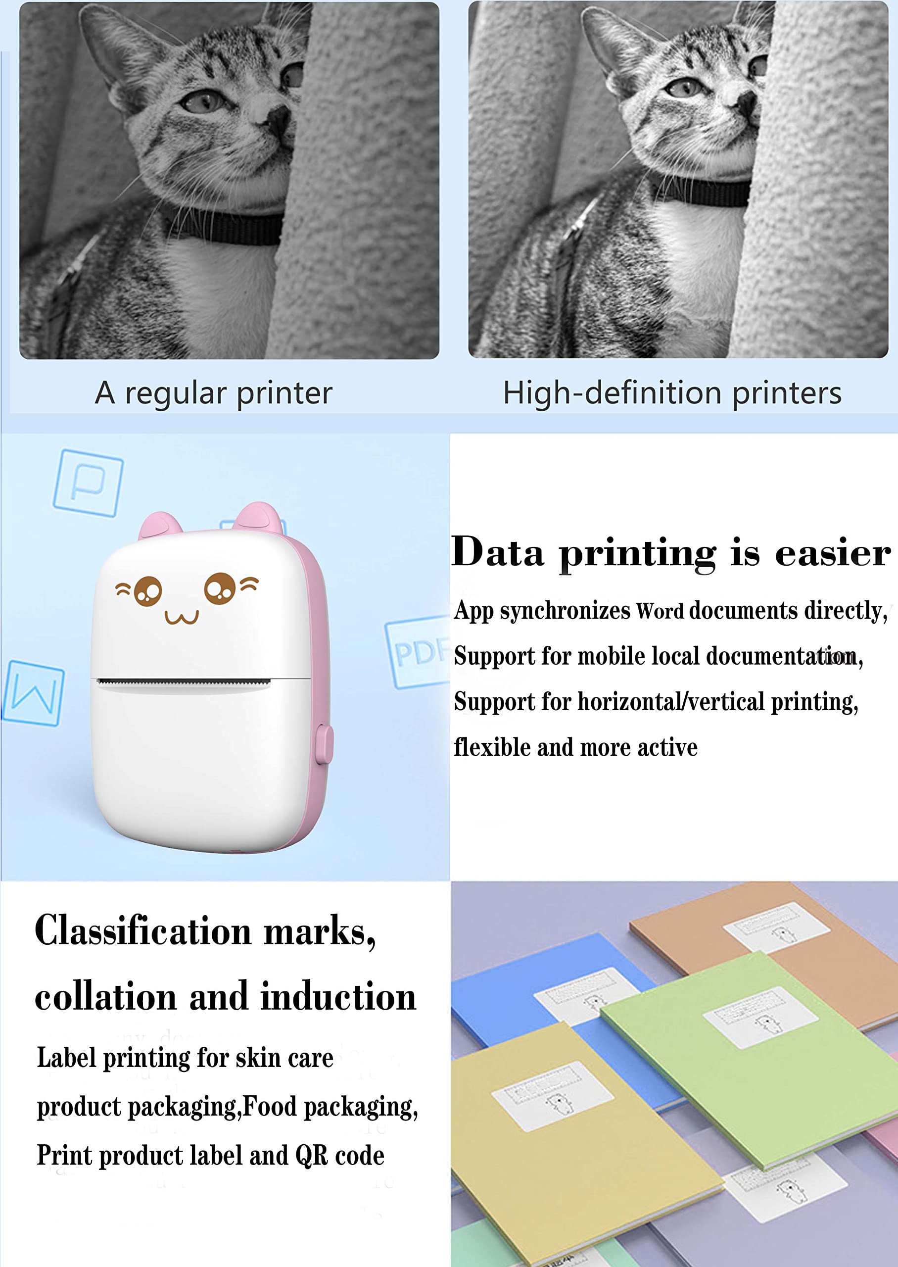 Heaunzy Label Maker Machine with Tape,Mini inkless Photo Printer,Sticker Printer,Multi-Function Match with 5 Rolls of Common Paper,Thermal Bluetooth Label Printer for Small Business,Portable Printer.