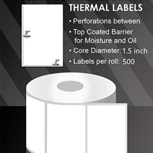 Hycodest Thermal Label 3x2 inch Sticker Direct Thermal Labels Self-Adhesive Thermal Paper Roll 500 pcs, White