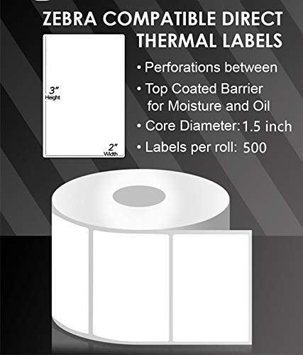 Hycodest Thermal Label 3x2 inch Sticker Direct Thermal Labels Self-Adhesive Thermal Paper Roll 500 pcs, White