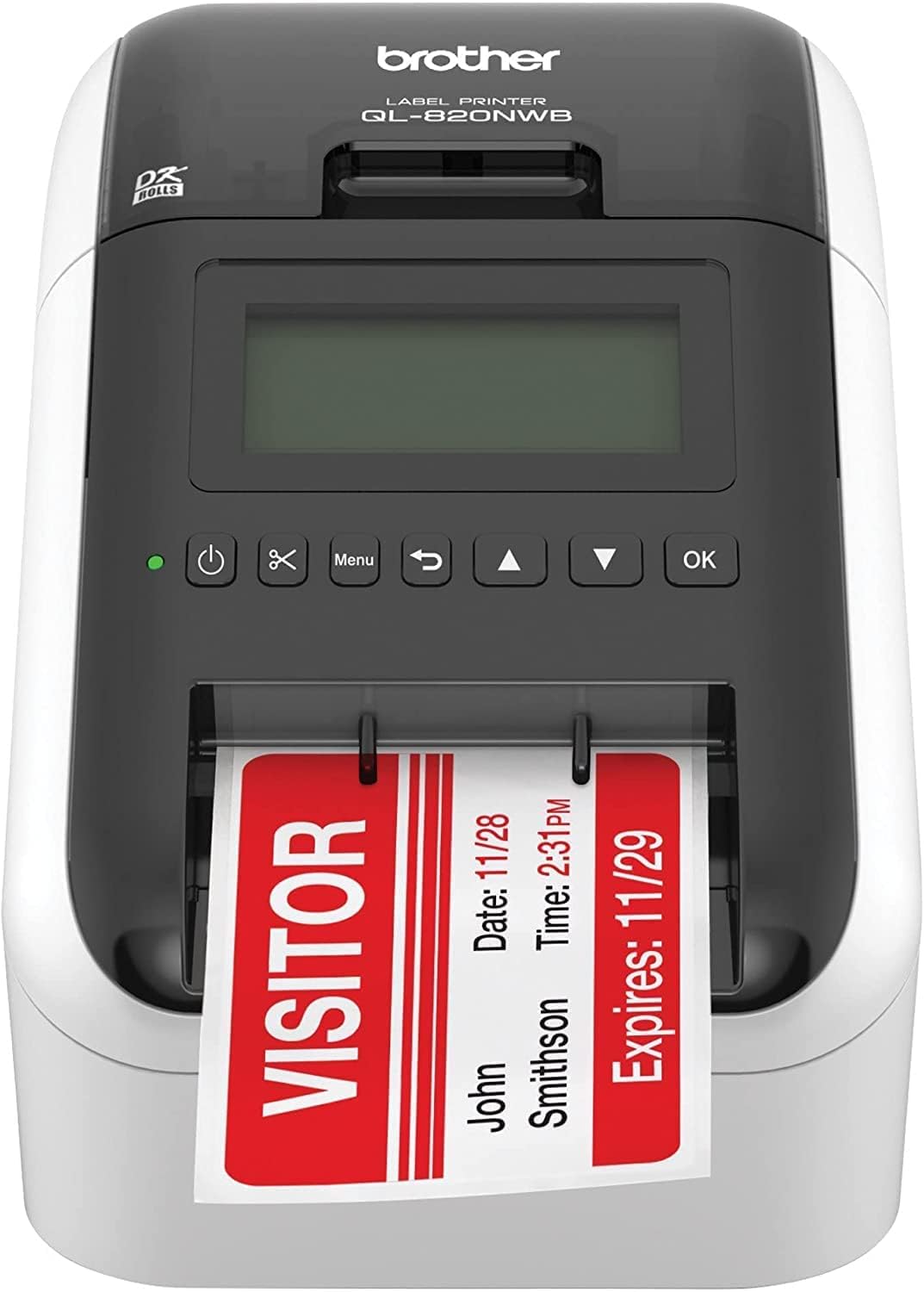 Brother QL-820NWB Professional Label Printer, White - WiFi, Ethernet and Bluetooth Connectivity - Ultra Flexible, 110 Labels Per Minute, 300 x 600 dpi, Auto Cut, Includes 1 Roll of 400 Address Labels