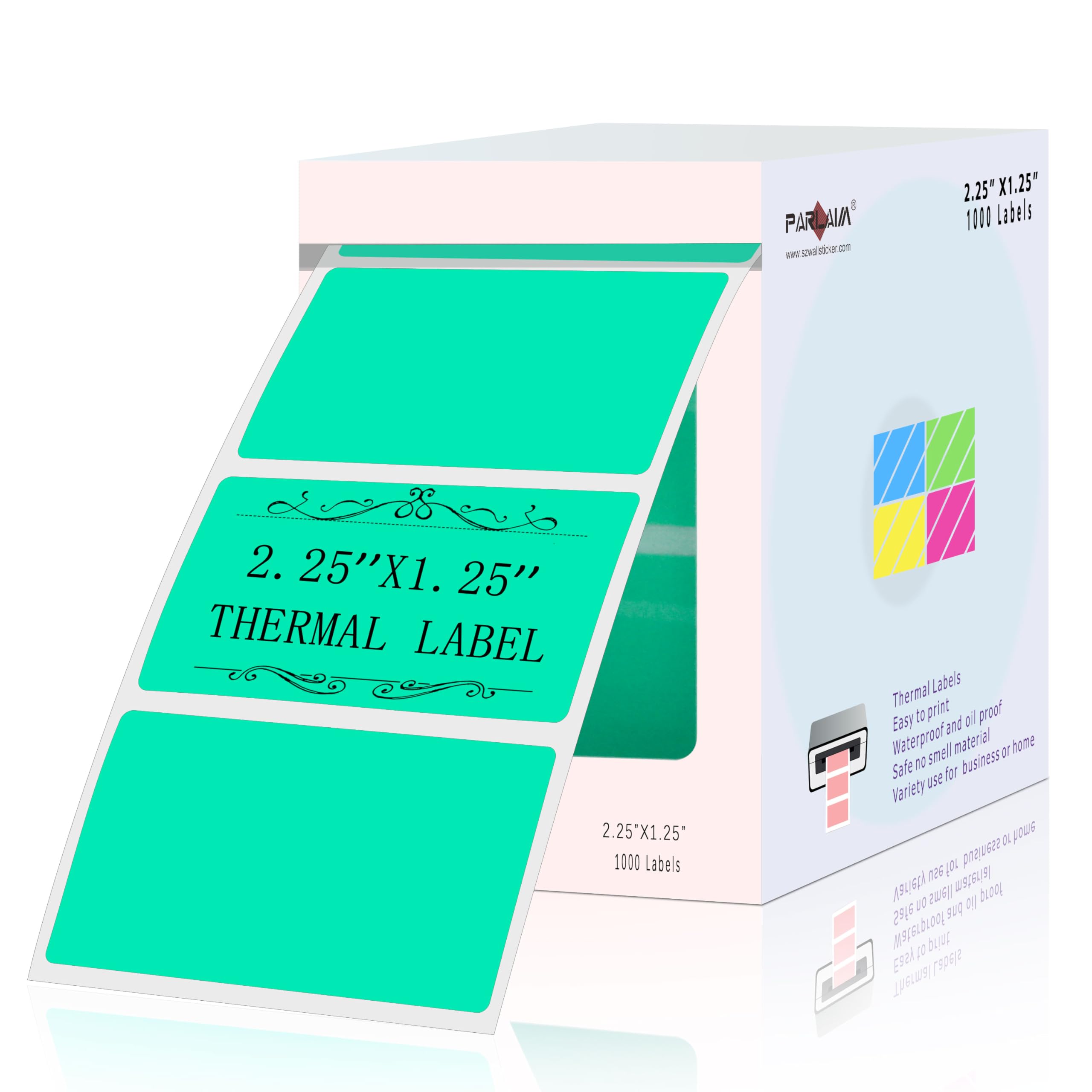 PARLAIM 2.25 X 1.25 Inch Thermal Sticker Labels, 1000PCS Commercial Grade Square Aqua Direct Thermal Printing Paper Compatible with MUNBYN & Rollo & Zebra Desktop Printers