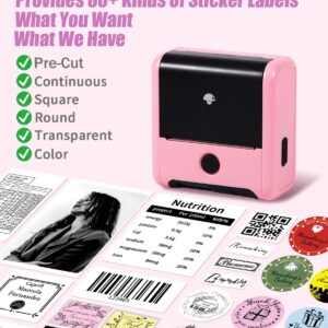 Memoking M200 Label Maker Set with 3 Rolls 1" x 2-5/8" Thermal Label, 3 Inch Barcode Label Printer, Sticker Maker Machine for Labeling, Mailing, Home, Office & Small Business, for Phones&PC-Pink