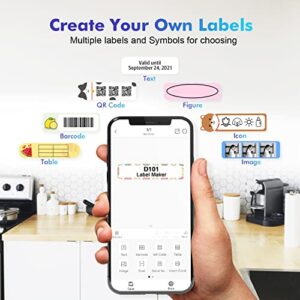 Binardat 1 Inch Label Maker Machine with Tape,15-25MM Portable Thermal Bluetooth D101 Printer for IOS/Android APP, with Multiple Fonts, Emojis, Symbols, Easy to Print Name, Address, Barcode Labels