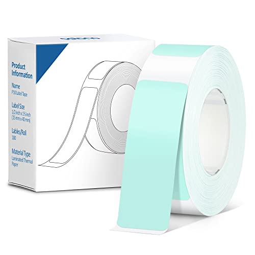 POLONO Thermal Label Maker Tape Replacement Compatible with D30, P10 E1, L1, Q1 Label Printer, Not for POLONO P31S, 15mmx40mm/0.5x1.57inch, 180 Labels/Roll, P10 Thermal Printing Label Paper (Green）