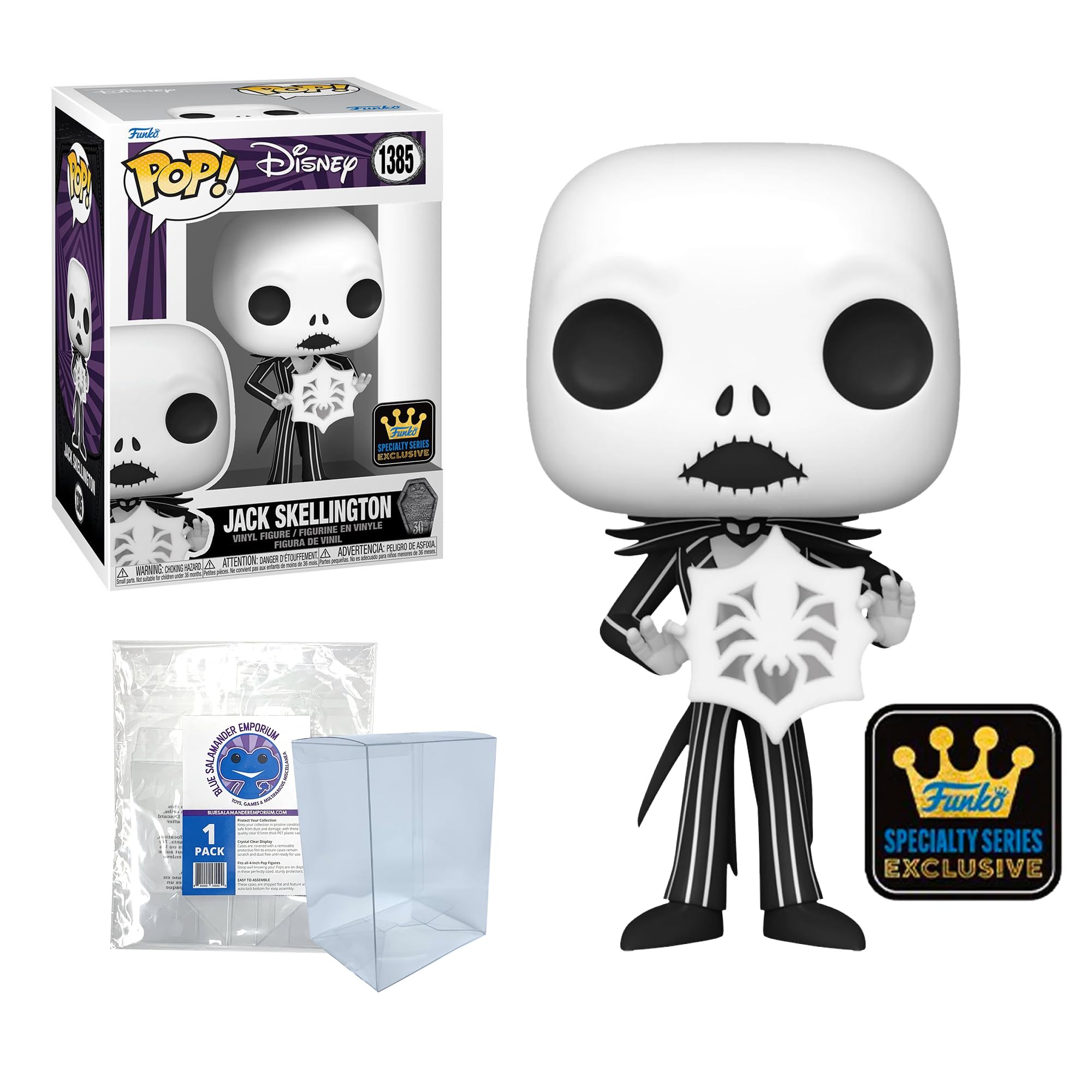 Blue Salamander Emporium Protective Case Bundled with Vinyl Figure – The Nightmare Before Christmas 30th Anniversary – Jack Skellington with Snowflake #1385 Specialty Series