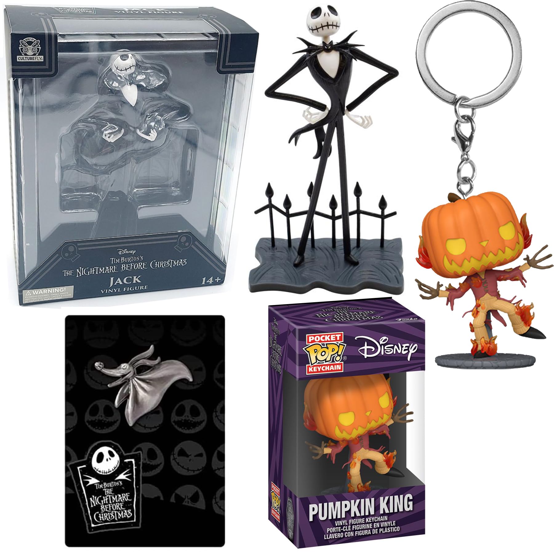 Mr. Scary Nightmare Before Christmas Mini Figure Wild Pop! Bundled with Jack Skellington Icon 5" + Disney Pumpkin King Pocket Hanger + Zero Halloweentown Character Pin! 3 Items