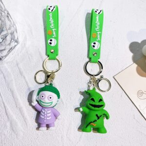 feimeng jewelry Jack and Sally Keychain Cartoon Character Wristlet Key Chain Ring Keys Holder Scary Christmas Gift For Fans (Oogie Boogie A)