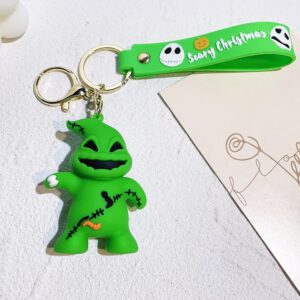 feimeng jewelry Jack and Sally Keychain Cartoon Character Wristlet Key Chain Ring Keys Holder Scary Christmas Gift For Fans (Oogie Boogie A)