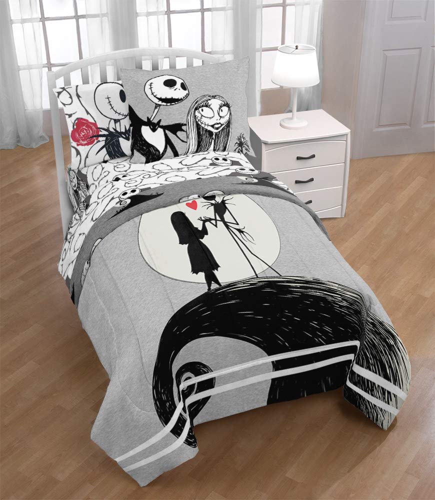 Jay Franco Disney Nightmare Before Christmas Moonlight 5 Piece Twin Bed Set - Includes Reversible Comforter & Sheet Set - Features Jack Skellington and Sally - Super Soft Microfiber