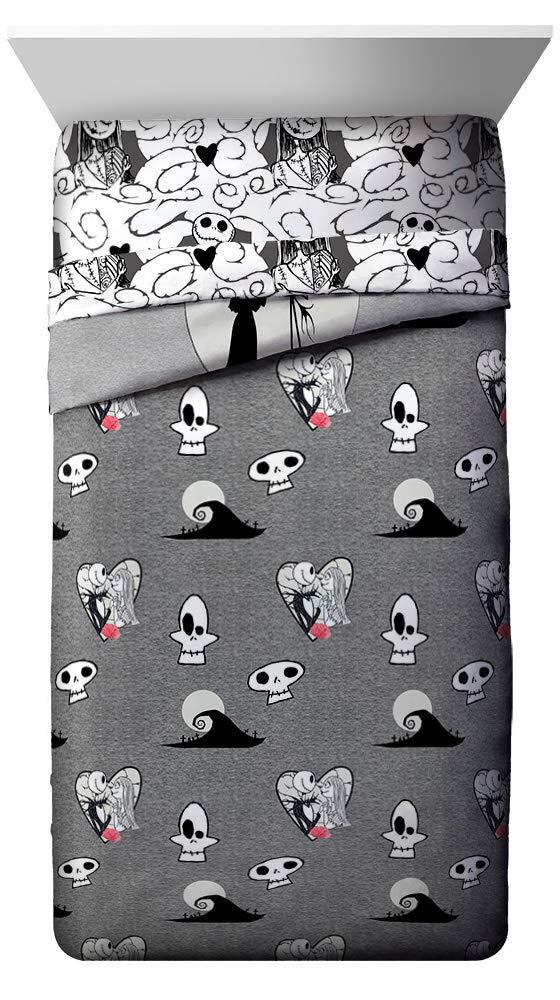 Jay Franco Disney Nightmare Before Christmas Moonlight 5 Piece Twin Bed Set - Includes Reversible Comforter & Sheet Set - Features Jack Skellington and Sally - Super Soft Microfiber