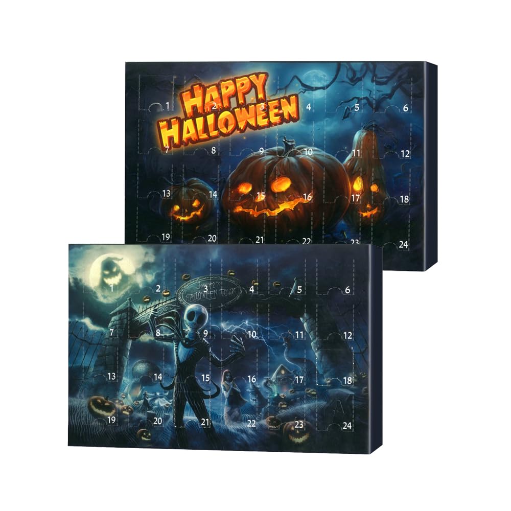 2 Set Halloween Advent Calendar 2023, Nightmare Before Christmas Advent Calendar, 24 Days Halloween Countdown Calendar with Scary Halloween Doll Collectible Horror Figures Gift for Kids