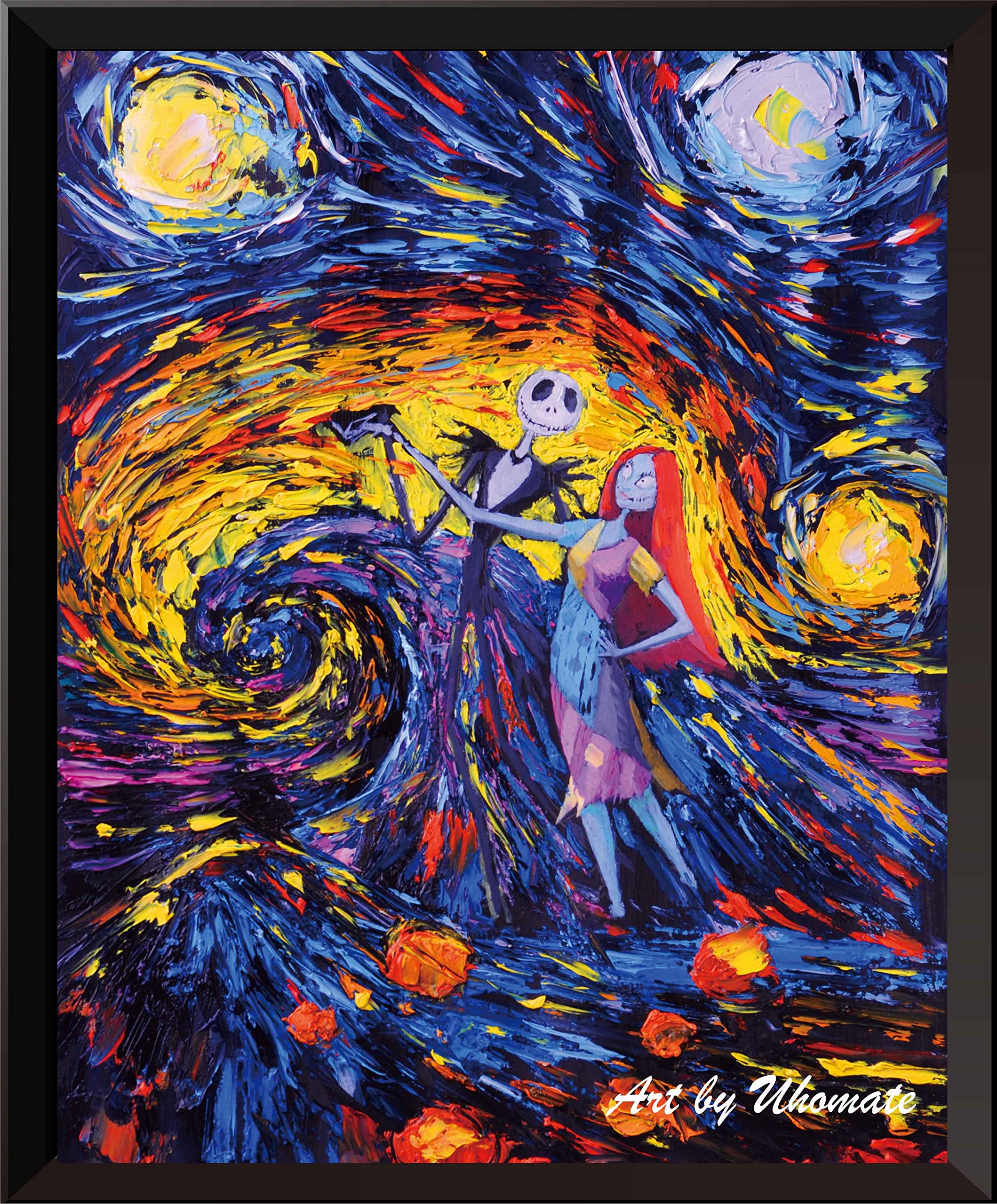 Uhomate 4 pcs Jack Sally Jack and Sally Nightmare Before Christmas Vincent Van Gogh Starry Night Posters Wall Art Wall Decor Bedroom Bathroom Artwork M038 (8X10)