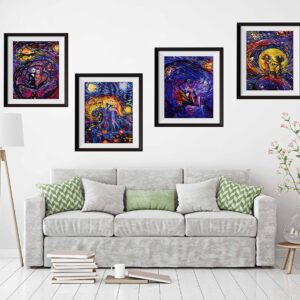 Uhomate 4 pcs Jack Sally Jack and Sally Nightmare Before Christmas Vincent Van Gogh Starry Night Posters Wall Art Wall Decor Bedroom Bathroom Artwork M038 (8X10)