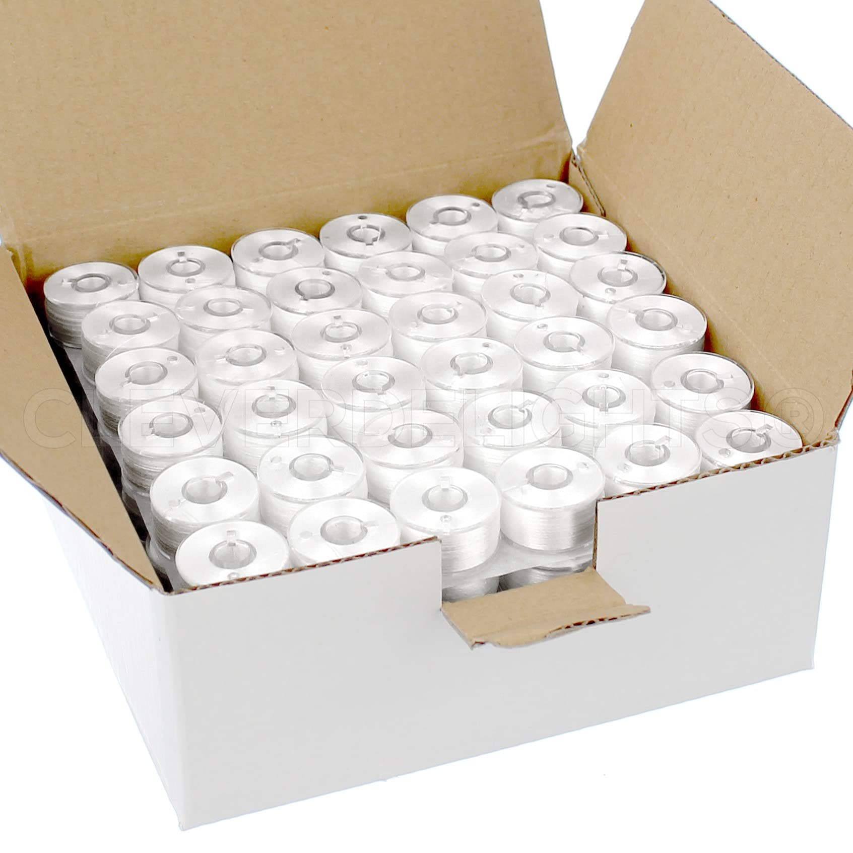 CleverDelights White Prewound Bobbins - 144 Pack - Size A Bobbins - 75D/2 (60WT) Polyester Thread - Compatible with SE400 SE600 SE625 SE700 SE725 SE1900 PE535 PE550D PE800 PE900 - SA156 Replacement