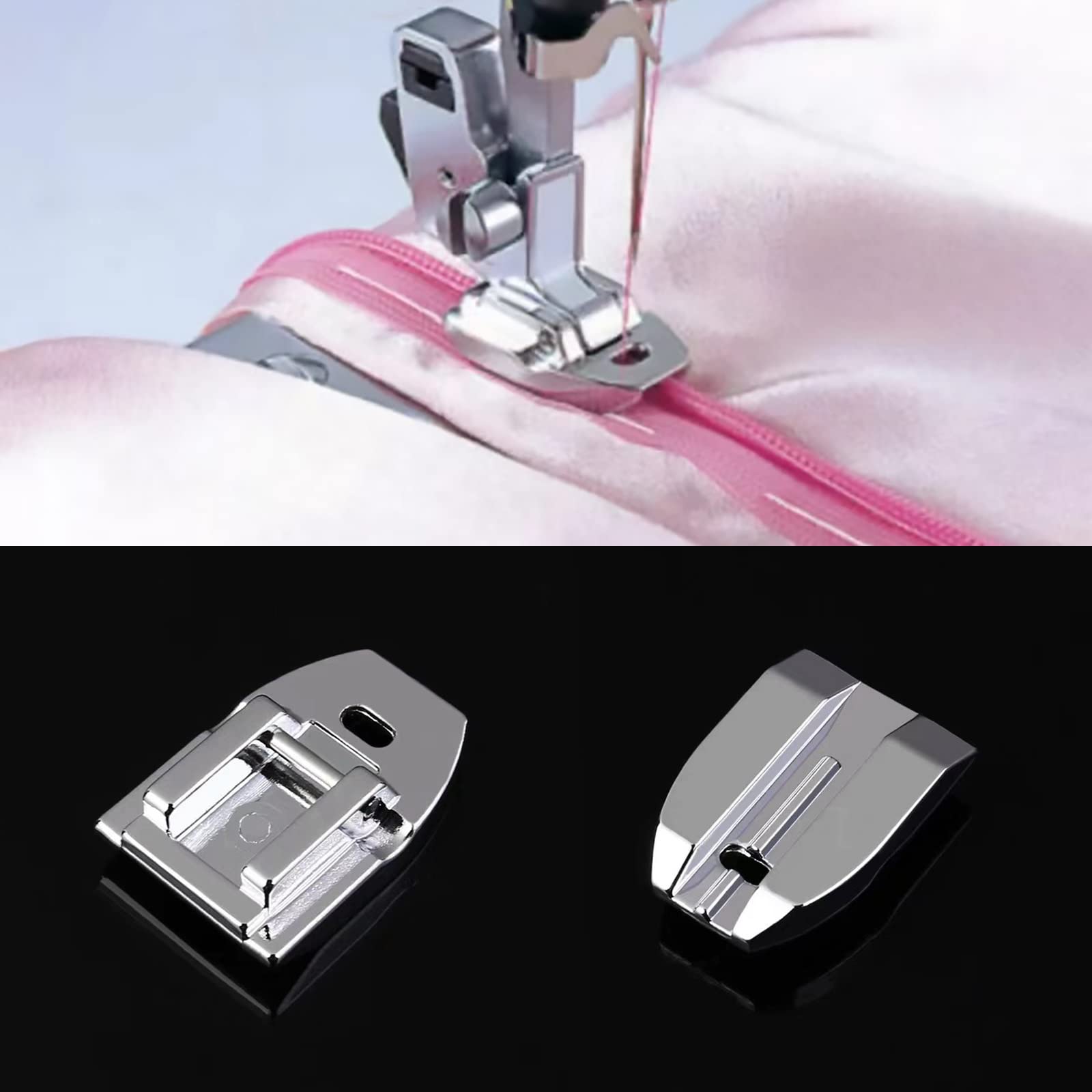 TISEKER 4 Pieces Zipper Foot Sewing Machine Presser Foot Set of Invisible Concealed Narrow Zipper Foot, Fits for Most Snap On Singer, Brother, Janome, Babylock Low Shank Sewing Machines