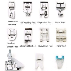 11 Pcs Sewing Machine Presser Foot Set for Low Shank Snap-On Sewing Machine Singer, Brother, Babylock, Euro-Pro, Janome, Kenmore, White, Juki, New Home Sewing Machines