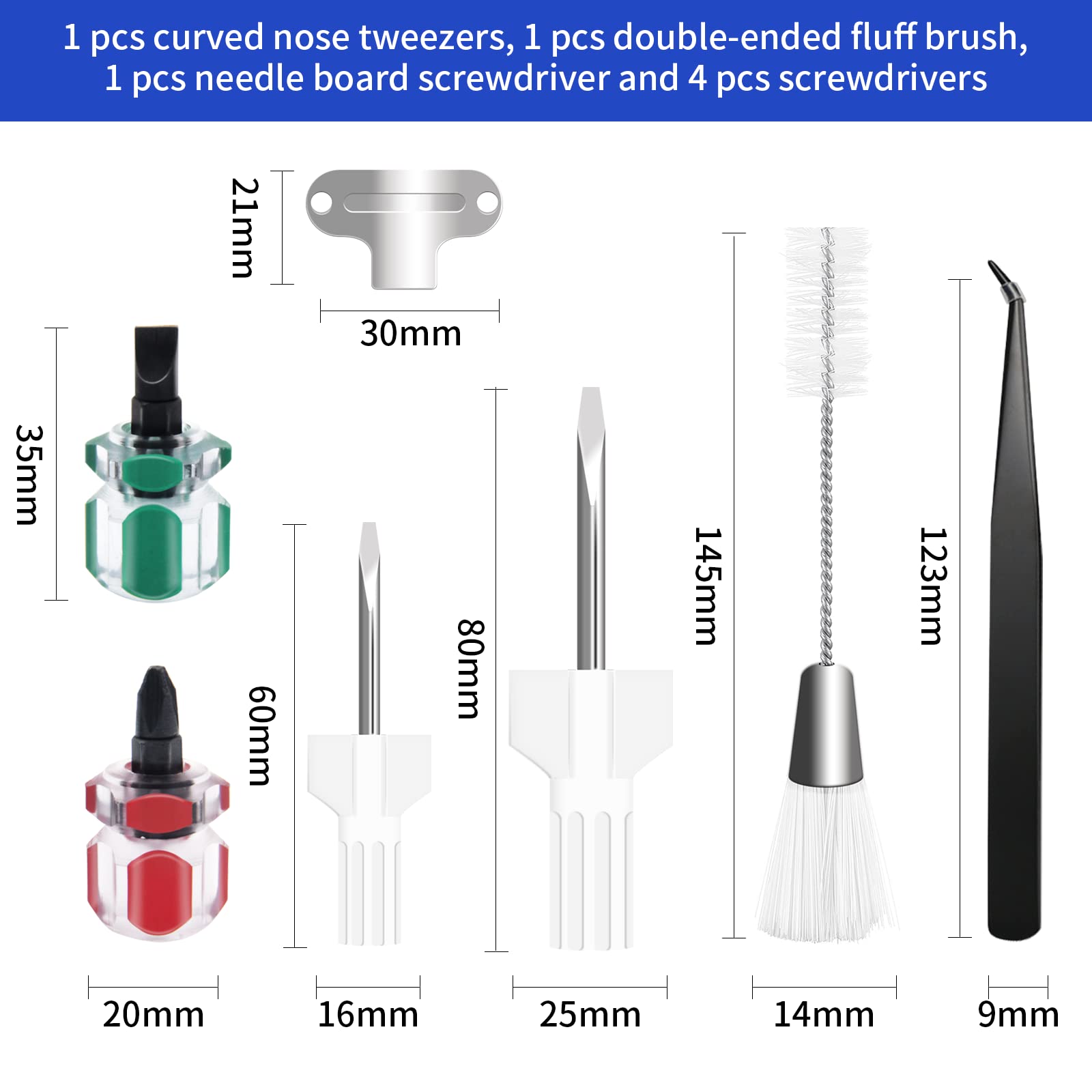 7 Piece Sewing Machine Cleaning Kit Include Tweezers Double Ended Fluff Brush Needle Board Screwdriver and 4 Short Screwdrivers, Sewing Machine Repair Tool