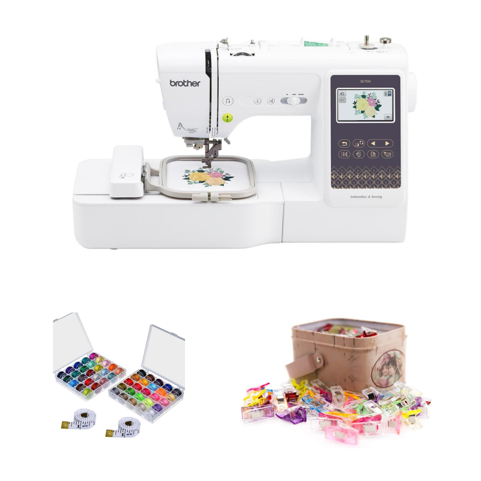 Brother SE700 Elite Computerized LCD Touchscreen Sewing and Embroidery Machine Bundle with Sewing Bundle (3 Items)