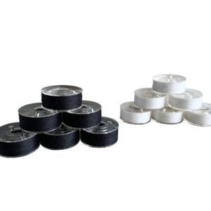 HimaPro 144 Prewound Bobbins for Embroidery Machines Size L (SA155) Good for Brother, Babylock, Janome, Bernina, Husqvarna, Pfaff Embroidery Machines Etc (Plastic Sided Black & White) - 50 Weight