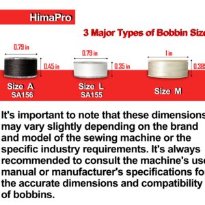 HimaPro 144 Prewound Bobbins for Embroidery Machines Size L (SA155) Good for Brother, Babylock, Janome, Bernina, Husqvarna, Pfaff Embroidery Machines Etc (Plastic Sided Black & White) - 50 Weight