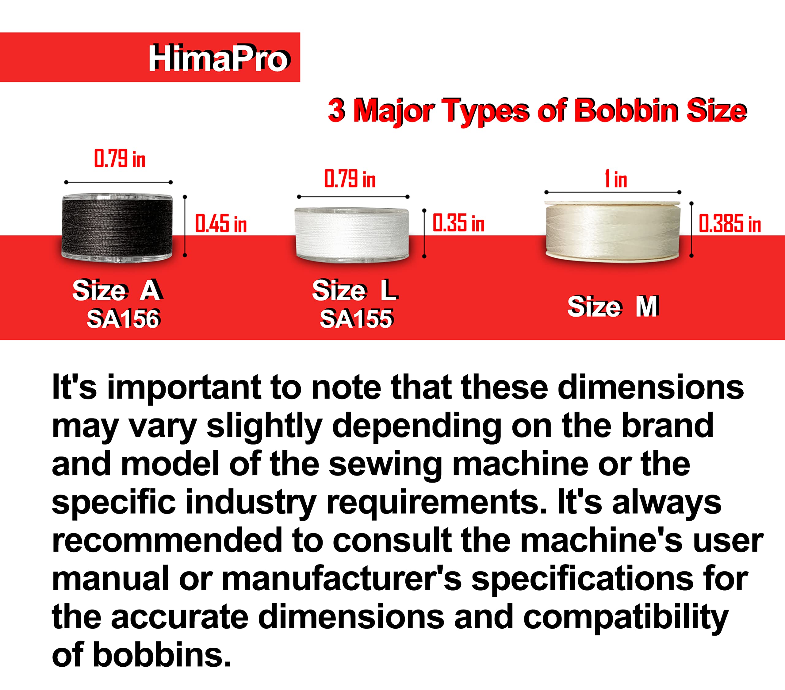 HimaPro 144 Prewound Bobbins for Embroidery Machines Size L (SA155) Good for Brother, Babylock, Janome, Bernina, Husqvarna, Pfaff Embroidery Machines Etc (Plastic Sided Black & White) - 50 Weight