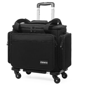 ITHWIU Sewing Machine Case with Wheels, Rolling Trolley Tote with Multiple Storage Pockets for Accessories, Black