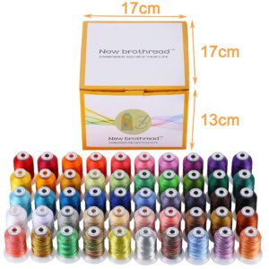 New brothread 50 Spools Embroidery Machine Thread Kit Including 40 Brother Colors+8 Variegated Colors+2 Metallic Colors for Brother Janome Singer Pfaff Husqvarna Embroidery Sewing Machines