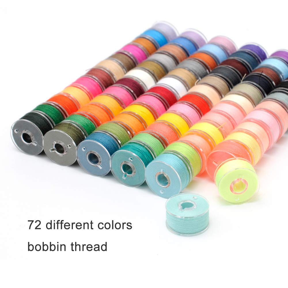 POPKU 72PCS Bobbins with Sewing Thread for Brother Singer Babylock Janome Kenmore (72pcs Bobbins)