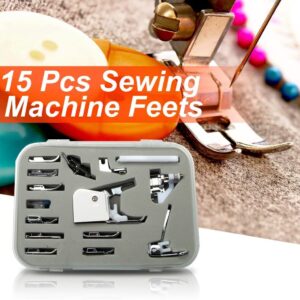 Universal 15 Piece Sewing Machine Presser Walking Feet Kit - OEM Suitable for Babylock Janome Brother New Home Singer Kenmore Simplicity Toyota Necchi