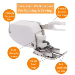 YEQIN Even Feed Walking Foot #SA140 with Guide for Quilting and Sewing | Stitch Through Multiple Layers and Match Prints | Fits Low Shank Sewing Machines - Brother, Janome, Singer, and More